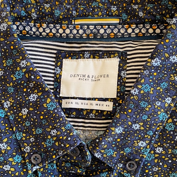 Ricky Singh dark blue with tiny flowers 100% cotton men’s size 44 USA XL - Picture 4 of 9
